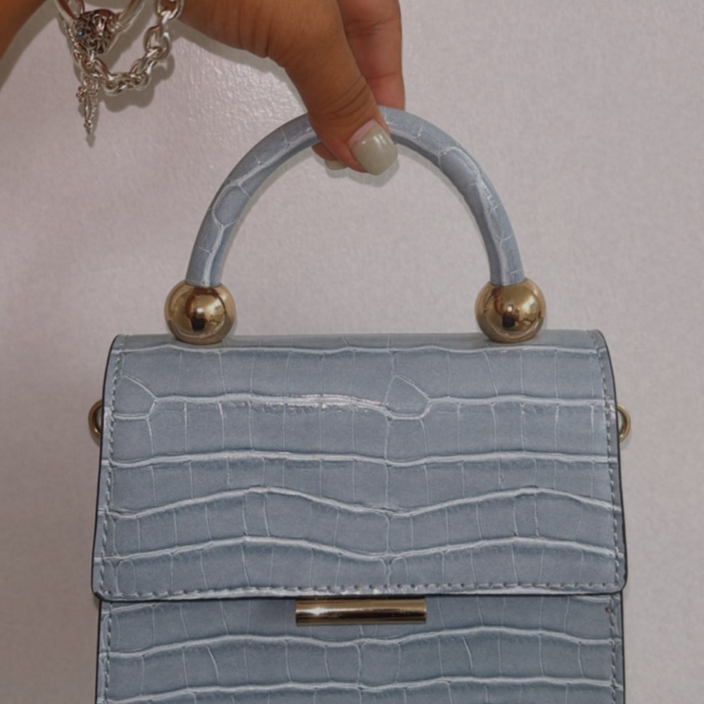 Aldo Light Blue Croc-Embossed Mini Bag